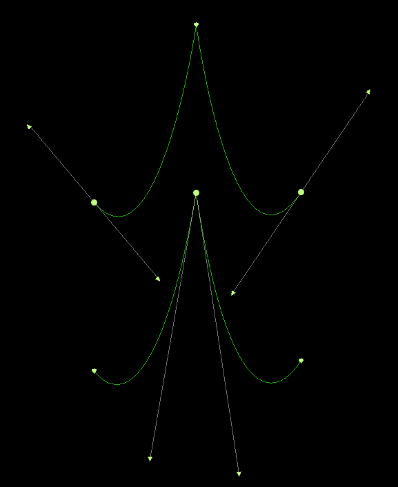 Different configurations of Bezier nodes resulting in the same shape