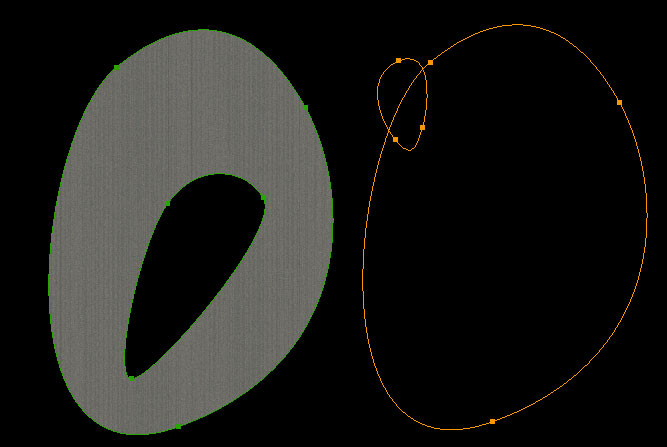 A comparison of a properly drawn hole (which is contained entirely within its parent shape) and an improperly drawn one (which crosses the boundary of its parent shape)