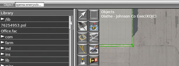 The current airport listed in the upper left of the map pane (in this case, KOJC Johnson County)