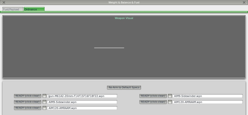 Adding weapons using the Weight and Fuel window