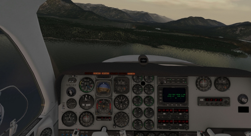 The 3-D cockpit in the Baron 58 model in X-Plane 10