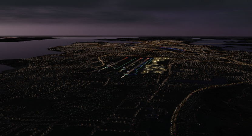 City lights, seen at a distance in XPlane 10