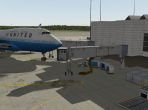 A Boeing 747 at an international airport's terminal