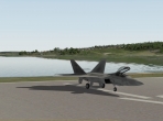 The Lockheed Martin/Boeing F-22 Raptor on an X-Plane 10 runway
