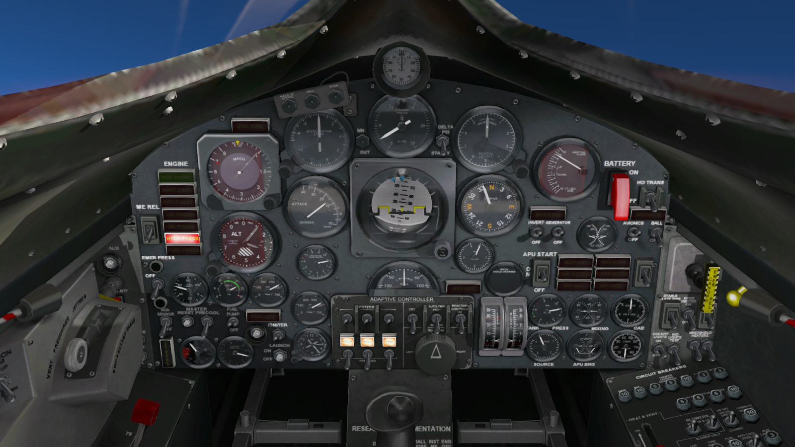 The cockpit of XPlane 10's North American X15