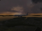 X-Plane 10's Boeing 777 in the twilight sky