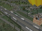 A hot air balloon in the suburbs