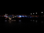A runway, lit at night in the style of X-Plane 10