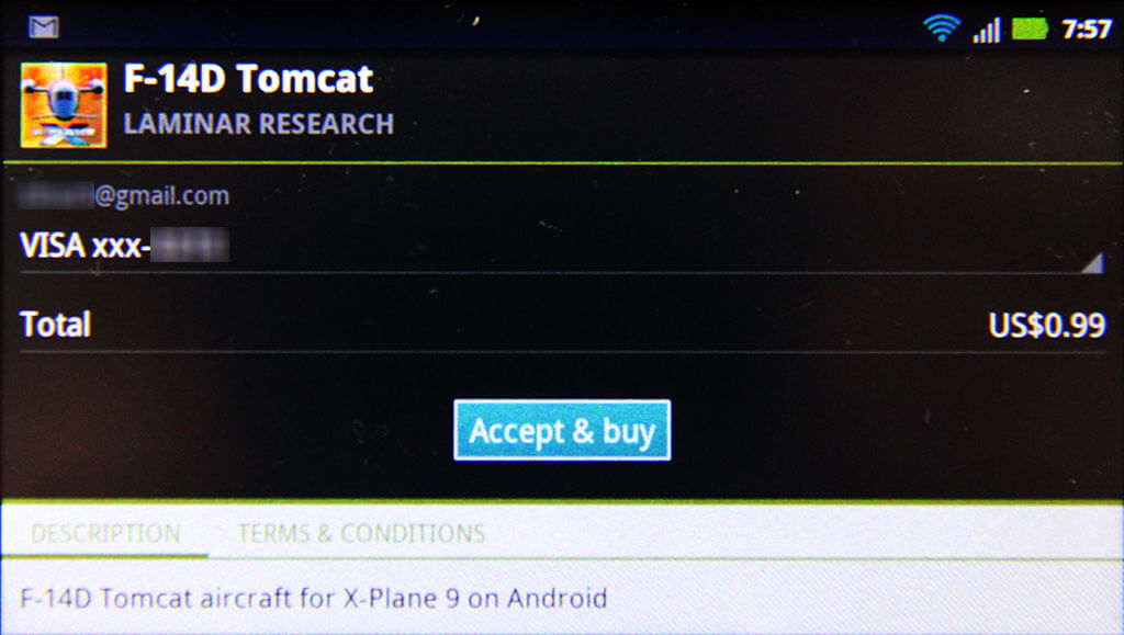 Purchasing the F-14D Tomcat in the Android Market