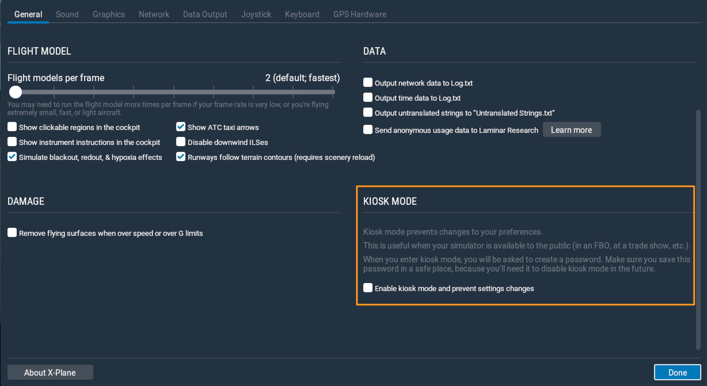 kiosk mode option