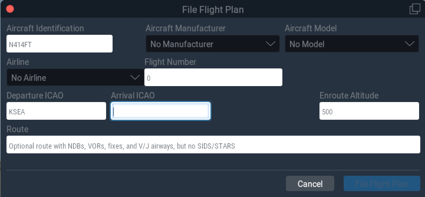 The Flight Plan dialog box