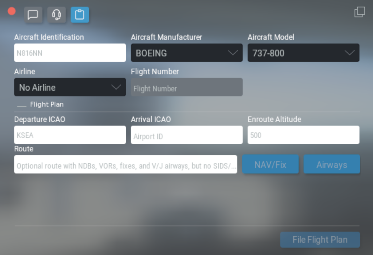 The Flight Plan dialog box