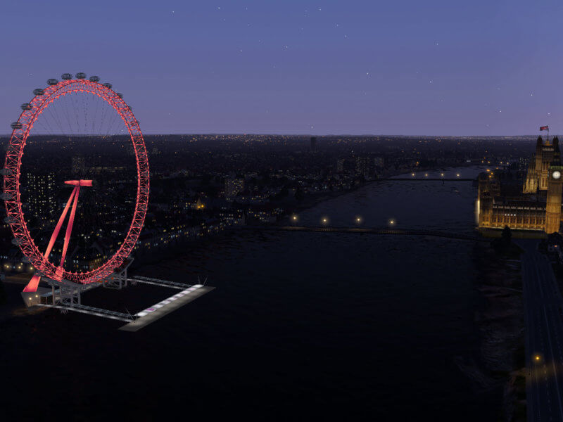 X-Plane 11 landmarks - London Eye at night