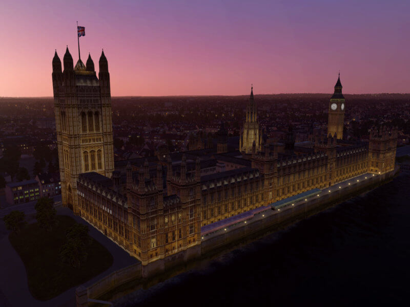 X-Plane 11 Landmarks - Westminster Palace at evening