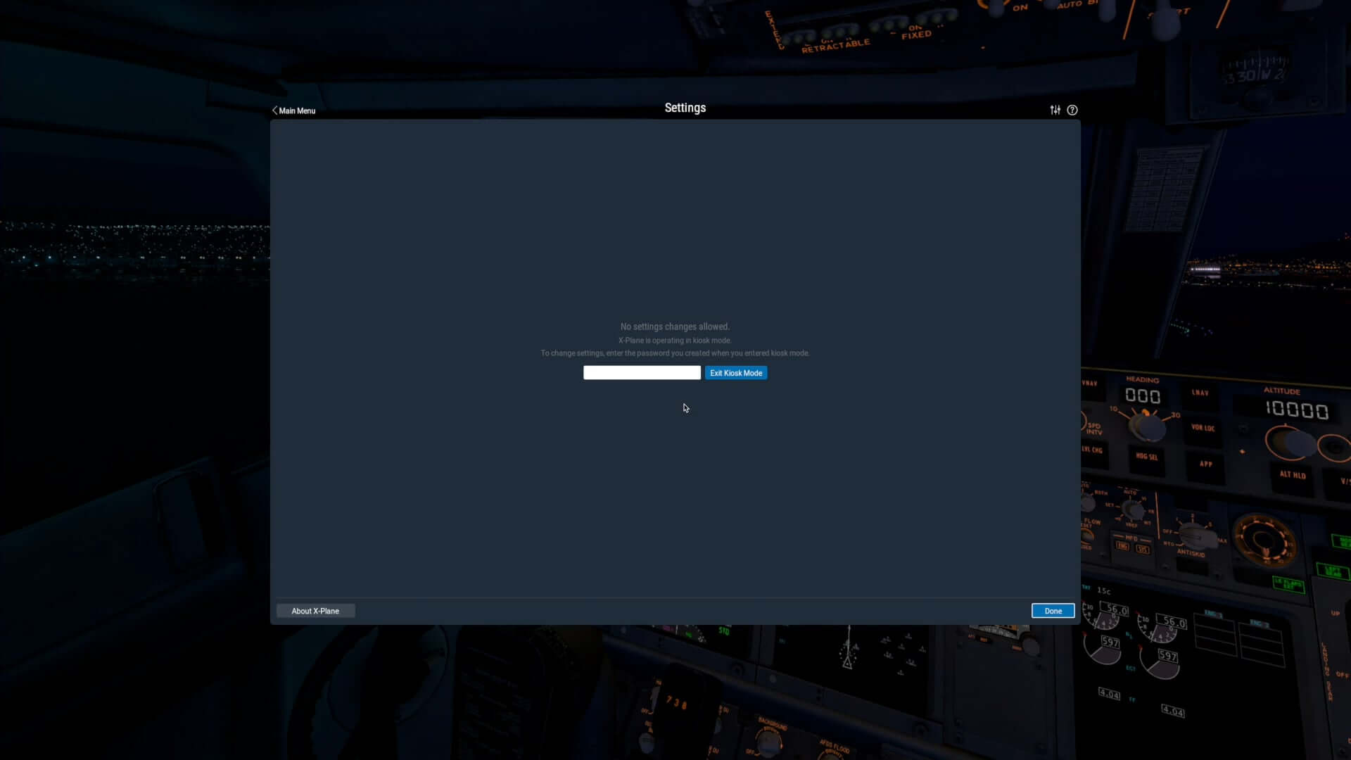 X-Plane 11.10 kiosk mode