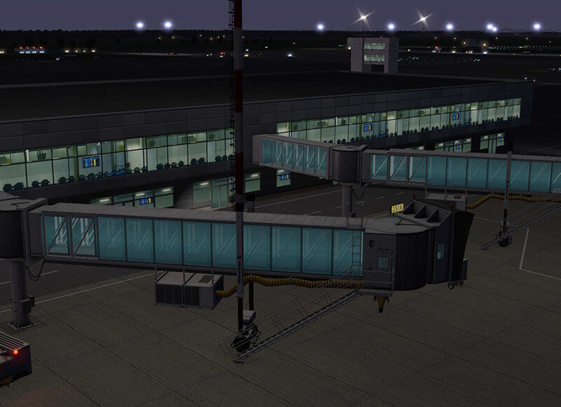 X-Plane 11.20 jetways at night